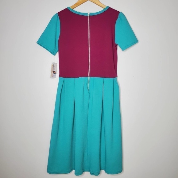 LuLaRoe Amelia Short SLeeve Dress Teal Purple Sz M - Picture 4 of 11